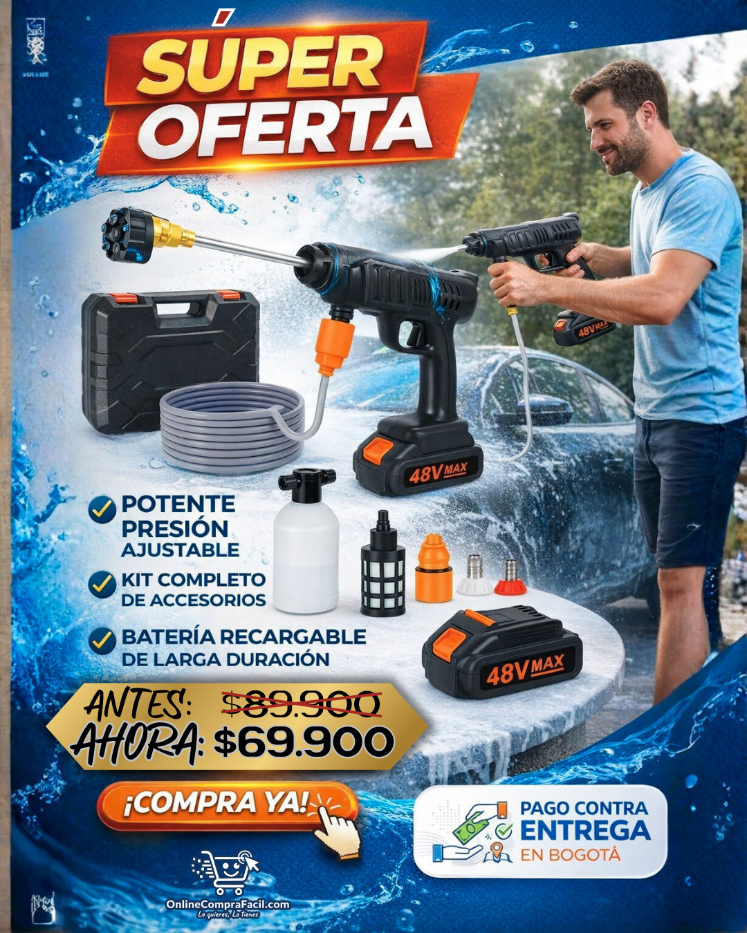 Hidrolavadora Boquilla 6 En 1 Inalámbrica Portátil Dos Baterías - Imagen 3