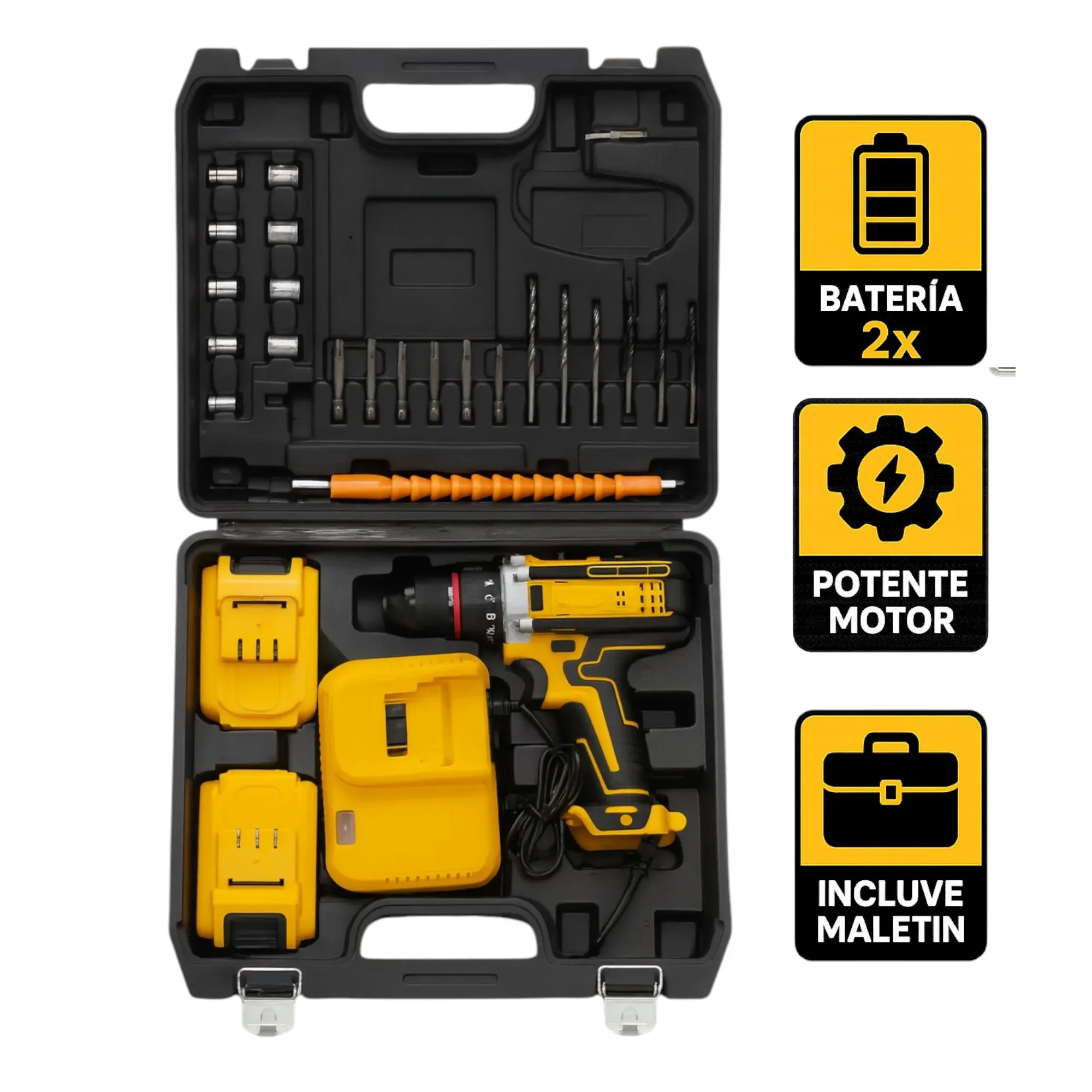 Taladro Inalambrico 48V Con Kit Destornillador 2 Baterias